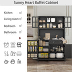 68" Pantry Cabinet with Charging Station, Kitchen Pantry Storage Cabinet with Microwave Stand, Kitchen Hutch Cabinet with Storage Drawers, Food Pantry Cabinets with Countertop for Dining Room(Black)