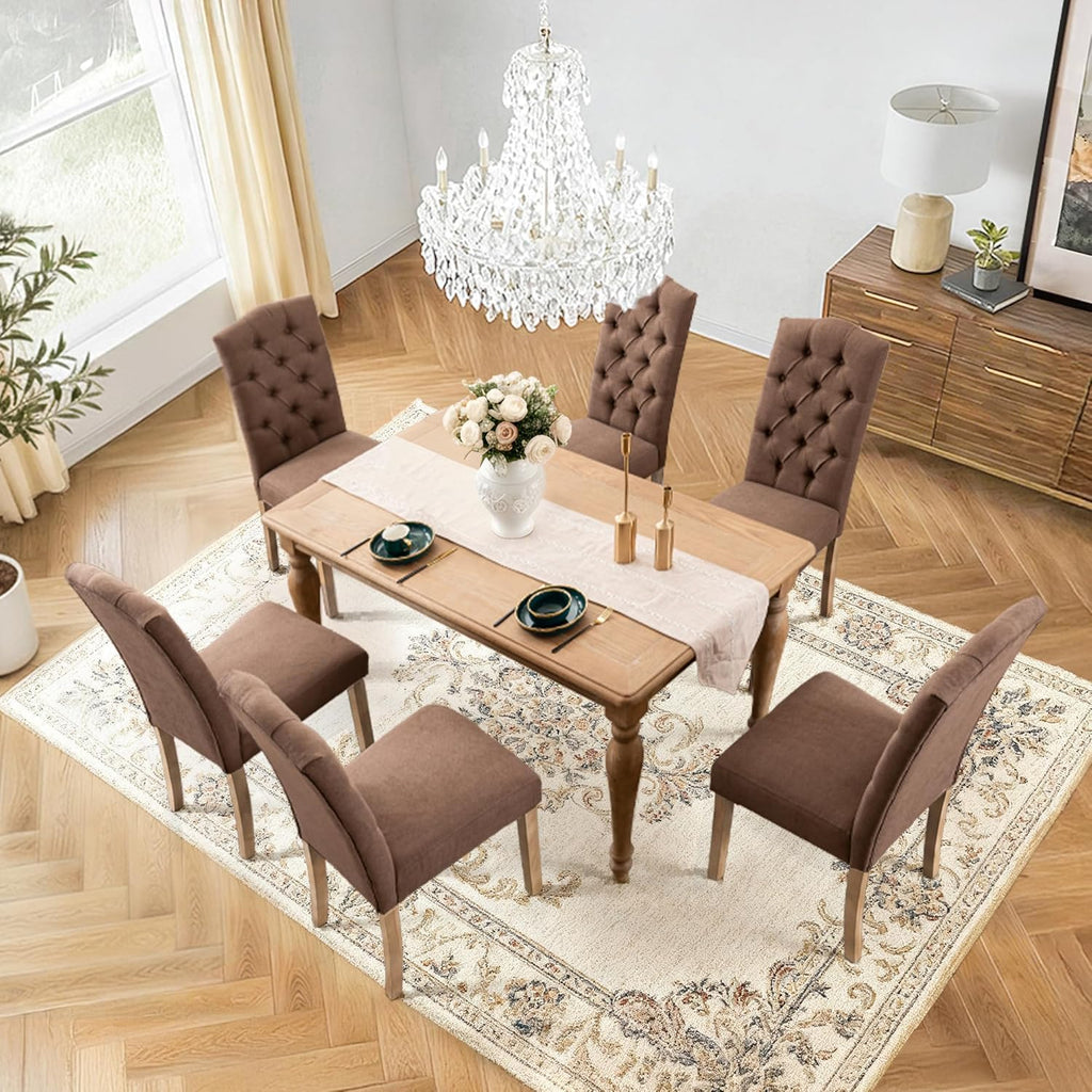 Tufted Upholstered Parsons Dining Chair Set Fabric Diner Accent Stylish Modern Kitchen Living Room with Button Sturdy Solid Wood Legs, 2-Pack