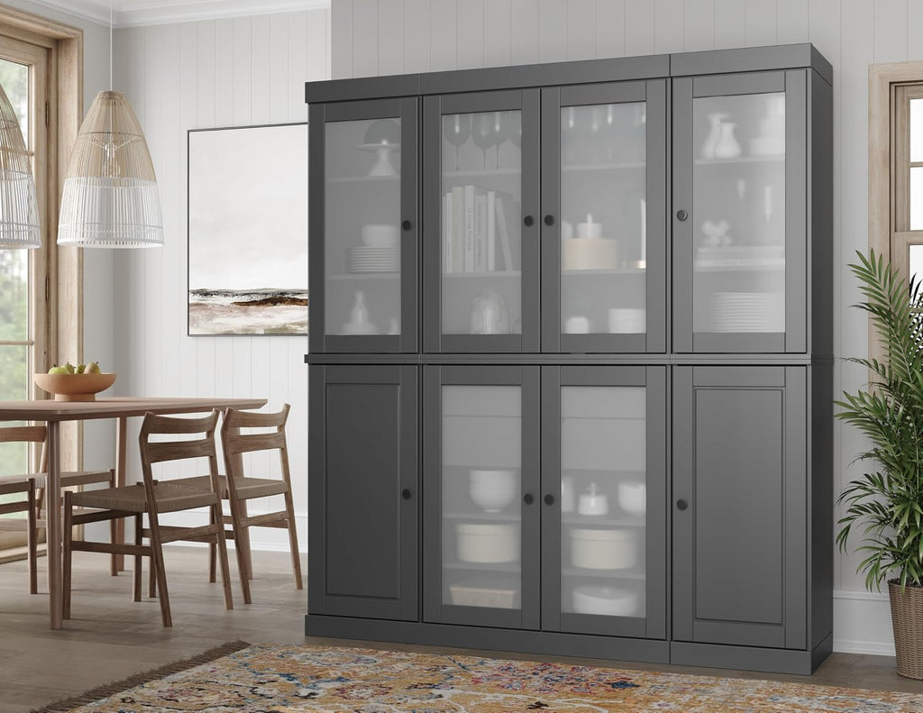 Palace Imports 100% Solid Wood 65"" Pantry China Cabinet with Raised Panel, Frosted Glass Doors, 2-Drawers and Adjustable Shelves