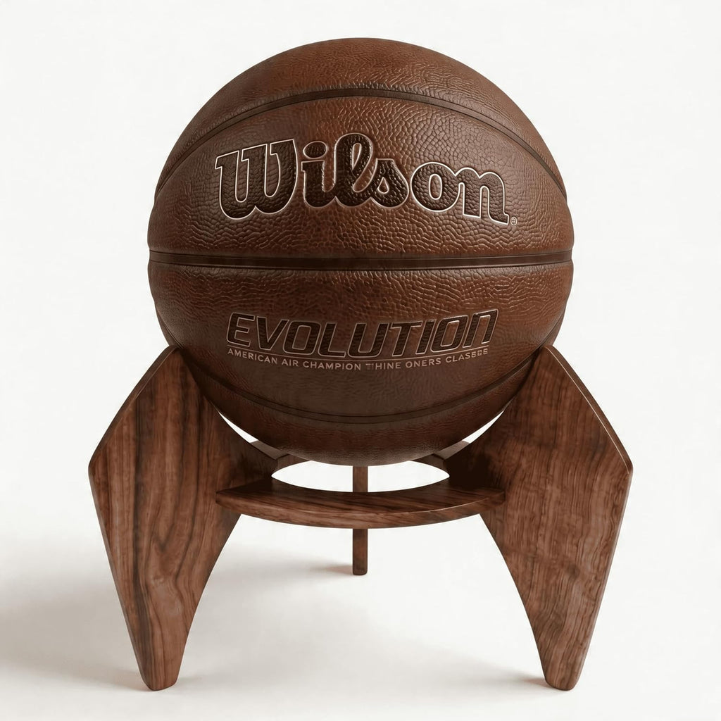 Walnut Wood Basketball Holder - Elegant Desktop Sports Ball Display Stand for Autographed Memorabilia, Drill-Free Tabletop Decor & Unique Gift for Men
