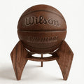 Walnut Wood Basketball Holder - Elegant Desktop Sports Ball Display Stand for Autographed Memorabilia, Drill-Free Tabletop Decor & Unique Gift for Men