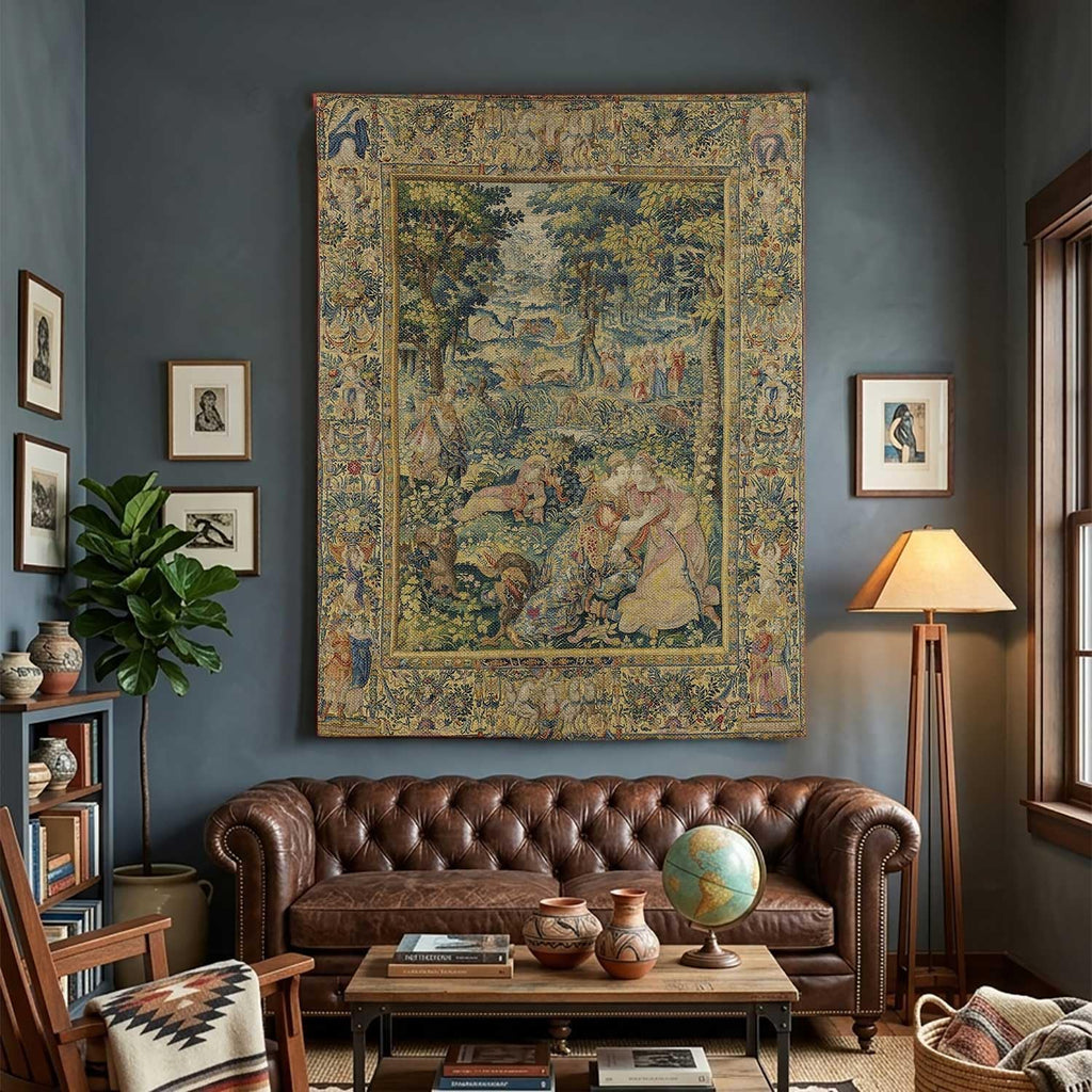 LATETOMT Retro Medieval Tapestry Wall Hanging, Renaissance Garden Scene Art Decor, Cotton Linen Wall Decor for Bedroom Living Room Dorm 39x56in LTMMYW005