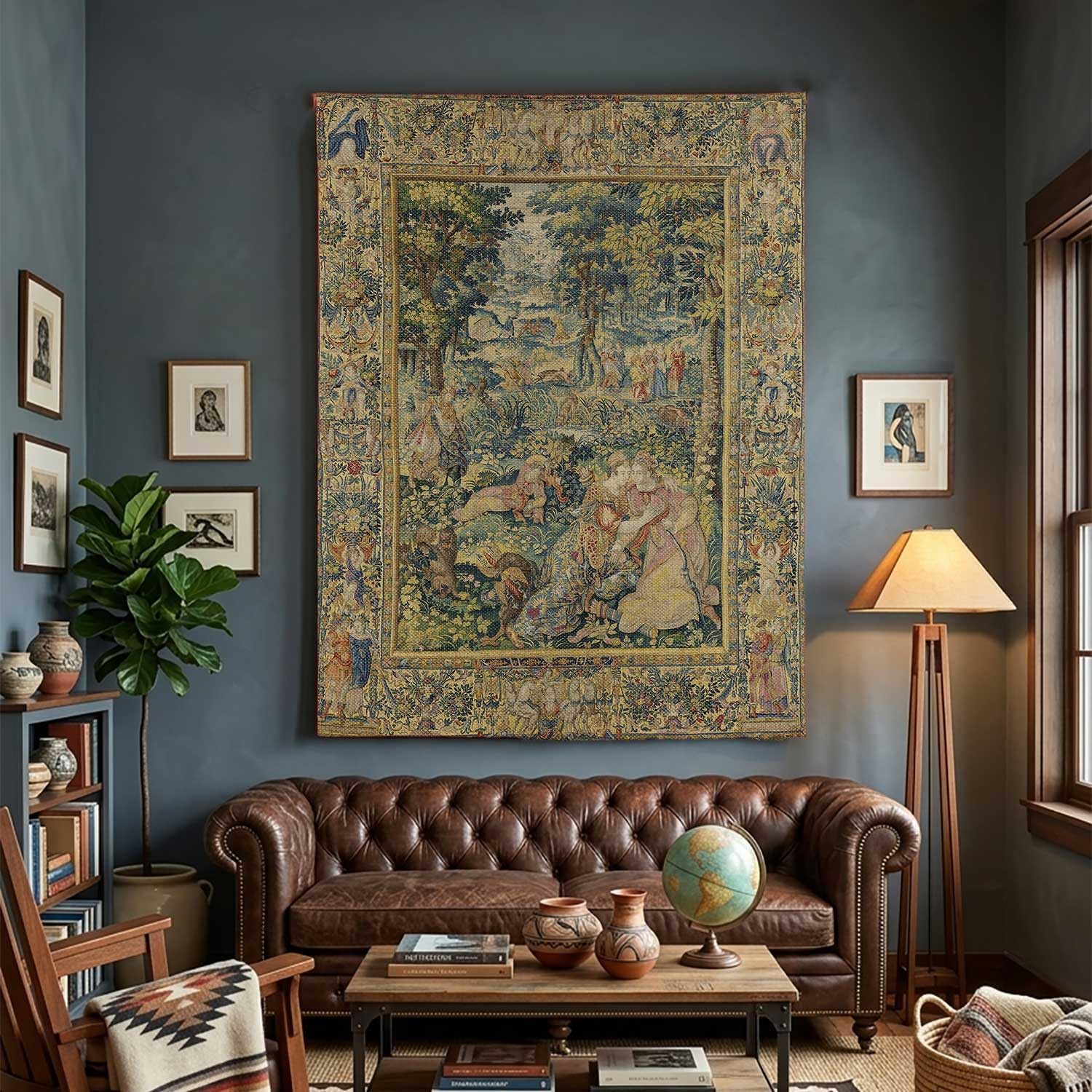 LATETOMT Retro Medieval Tapestry Wall Hanging, Renaissance Garden Scene Art Decor, Cotton Linen Wall Decor for Bedroom Living Room Dorm 39x56in LTMMYW005