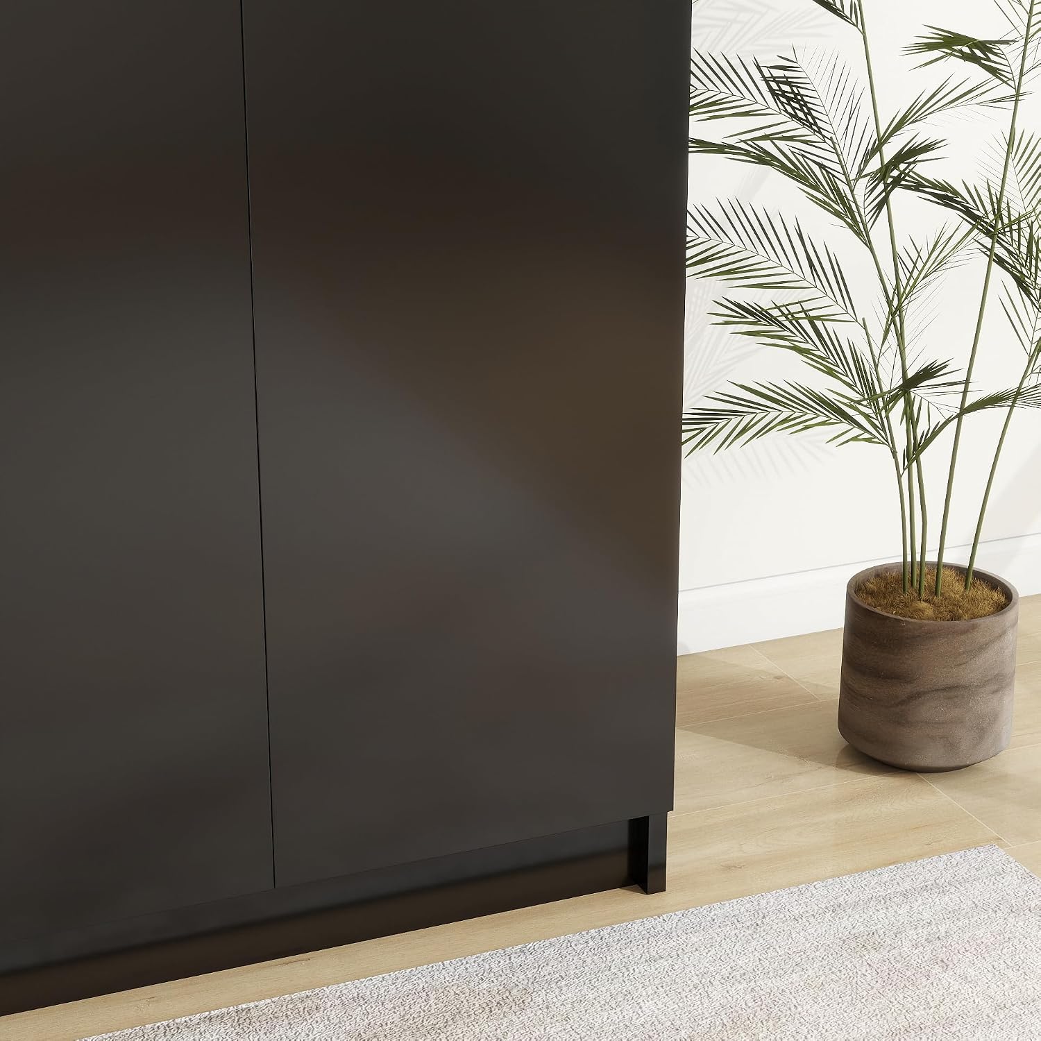 Panana 2 Door Wood Wardrobe Cabinet Closet with Hanging Rail and 2 Shelves, Bedroom Armoire for Storage (Black)
