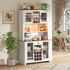 JIJIWANG 70.9" Kitchen Pantry Storage Rustic Buffet Cabinet,Kitchen Hutch Cabinet with LED Outlets Food Pantry Cabinets with Doors and Shelves Wine Rack for Dining Room,for Dining Room,White