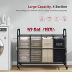 Tajsoon 4 Bag Laundry Sorter Cart, 4 Section Laundry Hamper Sorter with Heavy Duty Lockable Rolling Wheels, Laundry Separator Hamper with Removable Bags for Dirty Clothes Storage, 4 Colors