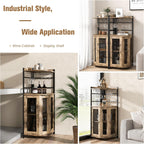 LOKO Corner Wine Bar Cabinet, Industrial Wine Cabinet with Metal Mesh Doors & Adjustable Shelf, Liquor Cabinet with Anti-toppling Device, Rustic Brown, 19 x 19 x 51 Inches (Taupe)