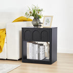 Wood Nightstand, 19.69" Wide Bedside Table with Arched Finish, Modern Night Stands with Curved Profile, Mid Century End Table for Bedroom Living Room (Black)