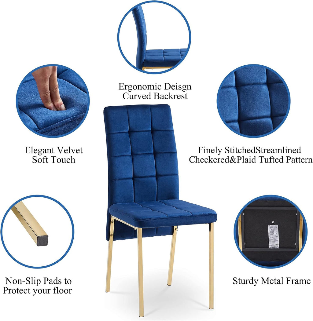 Homedot Modern Dining Room Chairs Upholstered Set of 6, Navy Blue Kitchen Chairs Mid Century High Back Dinner Side Chairs Space Saving with Padded Seat/Metal Legs for Dining/Reading