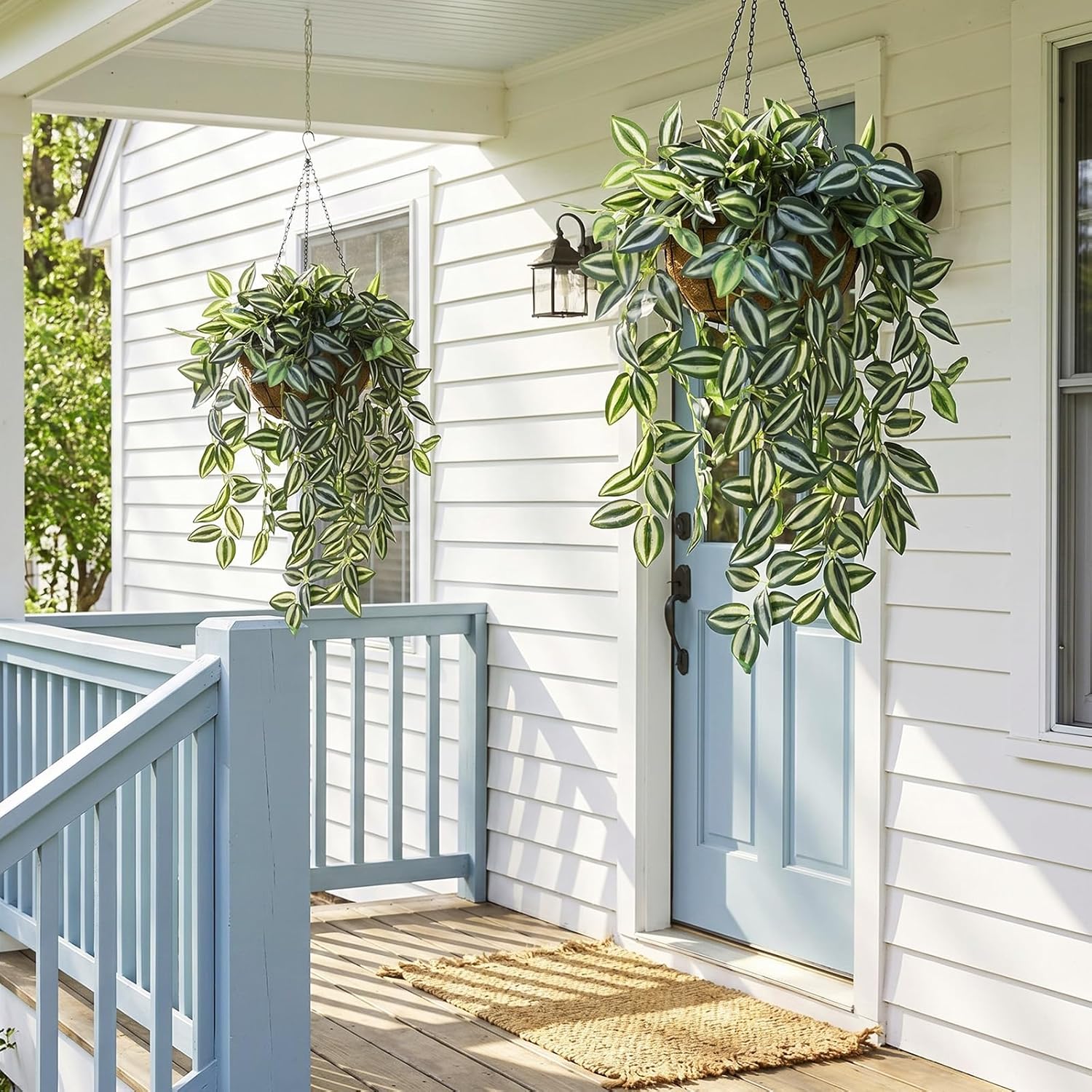 Hotop 2 Pcs Artificial Peperomia Trailing Plant Vine 26" Faux Pilea Trailing Artificial Silk Plant for Indoor Home Office Livingroom Wall Shelf Bathroom Decoration(Eyebrow Leaf)
