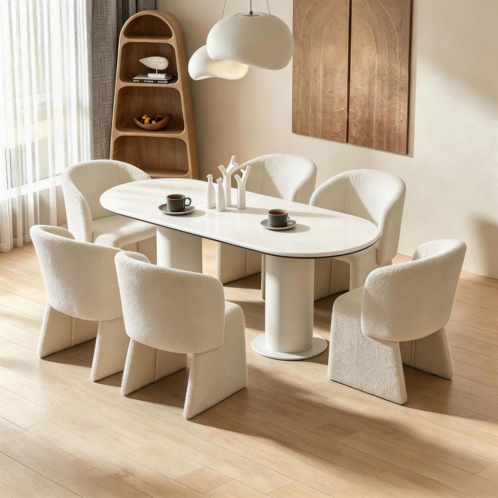 Homedot Modern Barrel Dining Chairs Set of 6, Cozy Kitchen Accent Chairs Upholstered Teddy Velvet Fluffy Sofa Side Chairs with Metal Frame, Comfy Dining Arm Chairs for Living Room, Reception Room