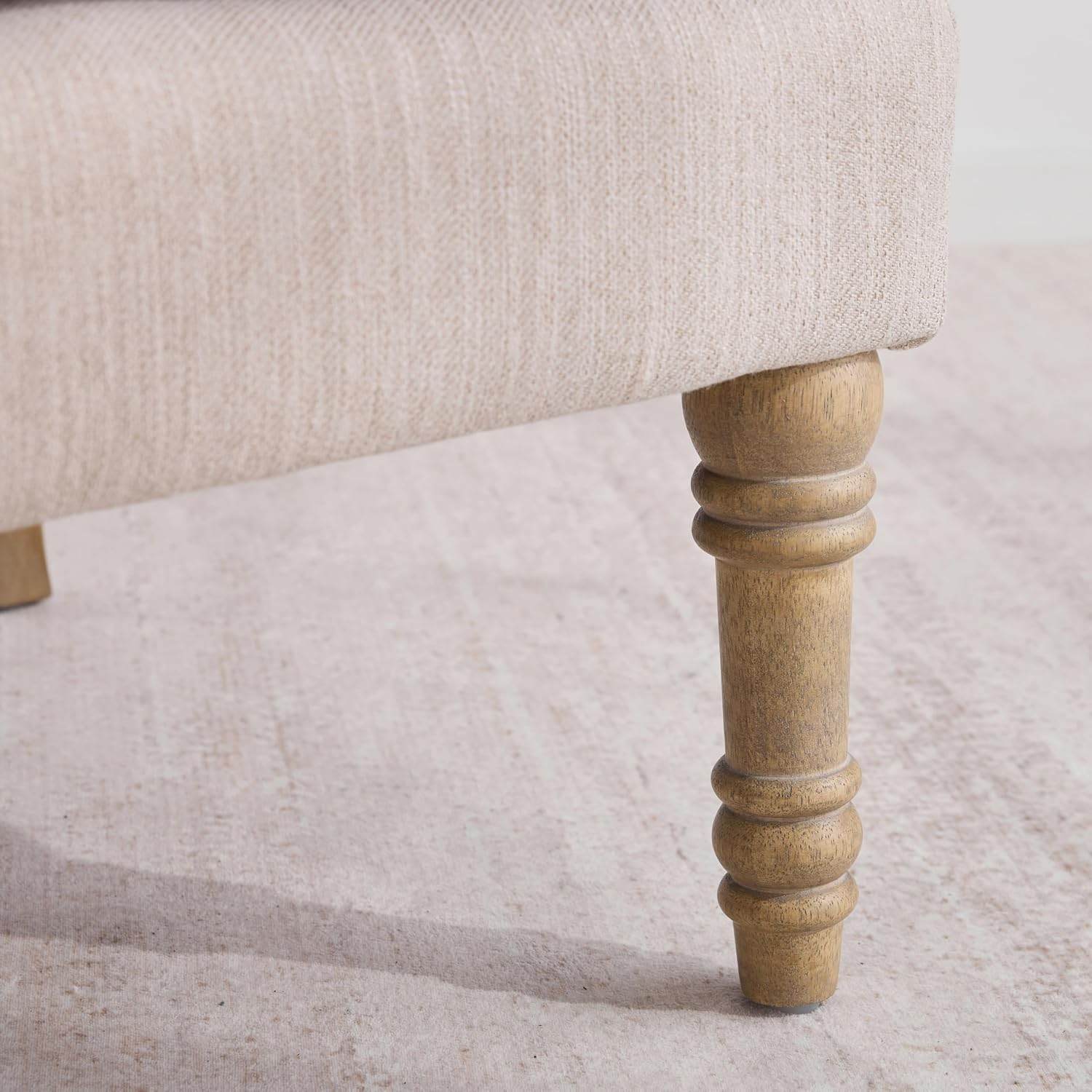 Accent Chair with Ottoman, Farmhouse Upholstered Armchair with Removable Thick Cushion & Lumbar Pillow, Wood Turned Legs, Comfy Reading Chair for Living Room Bedroom, Natural Beige
