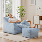 INMOZATA Bean Bag Chair with Ottoman, Cloud Boneless Couch - Oversized Memory Foam Beanbag Set for Adults & Teens, 3FT Plush Corduroy Comfy Lounge Sofa for Bedroom, Dorm & Reading Nook (Light Blue)