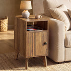VASAGLE MAEZO Collection - End Table with Charging Station, Narrow Side Table, Nightstand with Tapered Legs, Curved Transitions, for Small Spaces, Living Room, Bedroom, Honey Brown ULET329K101S