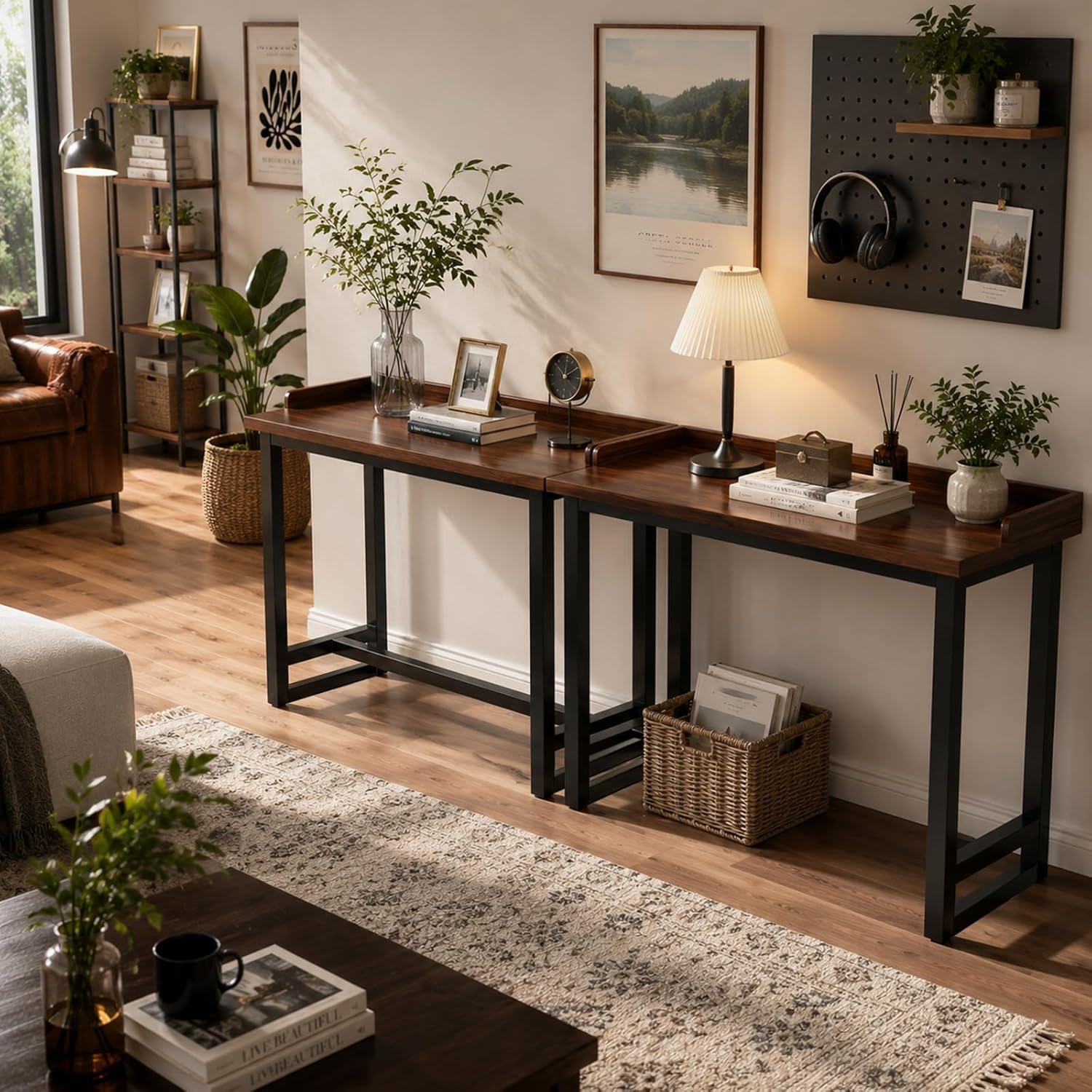 Long Bar Table, 1" Thick Wooden Narrow Pub Height Table with Storage, Farmhouse Counter High Table for Cafe Living Room Bistro White(Single Layer-Guard) 39.5×11.9×41"
