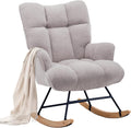 Zedachica Rocking Chair Nursery Teddy Upholstered Glider Rocker Rocking Accent Chair Padded Seat with High Backrest Armchair Comfy Side Chair for Living Room Bedroom Offices (Grey Teddy)