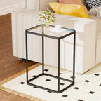Garden 4 you Glass Side Table, Rectangle End Table with Metal Frame, Modern Bedside Table for Office, Bedroom, Living Room, Study, Small Spaces, Easy Assembly, 15.75 * 11.81 * 20.87 Inches, Black
