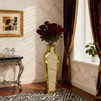 SHYFOY Gold Crushed Diamond Floor Vase, Large Mirrored Tall Vases for Floor, Modern Glass Decorative Vases for Living Room Bedroom Home Corner Indoor Office, 26.8" Tall