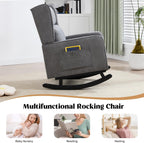 HCHAIRH Nursery Rocking Chairs, Modern Wingback Accent Chairs for Mom Nursery Rocker with High Backrest and Solid Wood Legs, Sherpa Rocking Chair Nursery for Reading Living Room Bedroom, Dark Grey