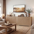Cyclysio 55" Fluted Buffet Cabinet with Drawers, Modern Sideboard Credenza with Adjustable Shelves, Coffee Bar Table with Storage for Dining Room, Entryway, Kitchen, Natural Oak