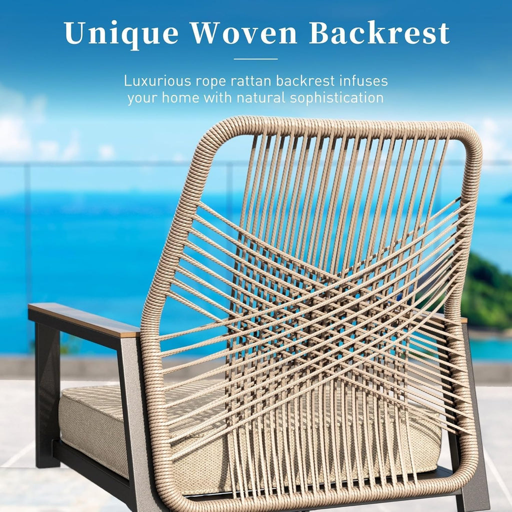 SUNSHINE VALLEY Patio Dining Chairs Set of 8, Heavy-Duty Woven Rope Outdoor Chairs with Waterproof Cushion and Wrought Iron Frame, All-Weather Outside Seating for Kitchen Garden Deck Backyard