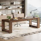 Tribesigns Two Person Desk, 86.6-Inch Extra Long Computer Desk, Two Person Double Desk Workstation for Home Office, Rustic Brown
