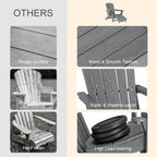 Folding Adirondack Chair with Retractable Ottoman,HDPE Outdoor Adirondack Chair with Cup Holder,All-Weather Lounge Chairs for Outside,Patio,Pool,Fire Pit,Grey