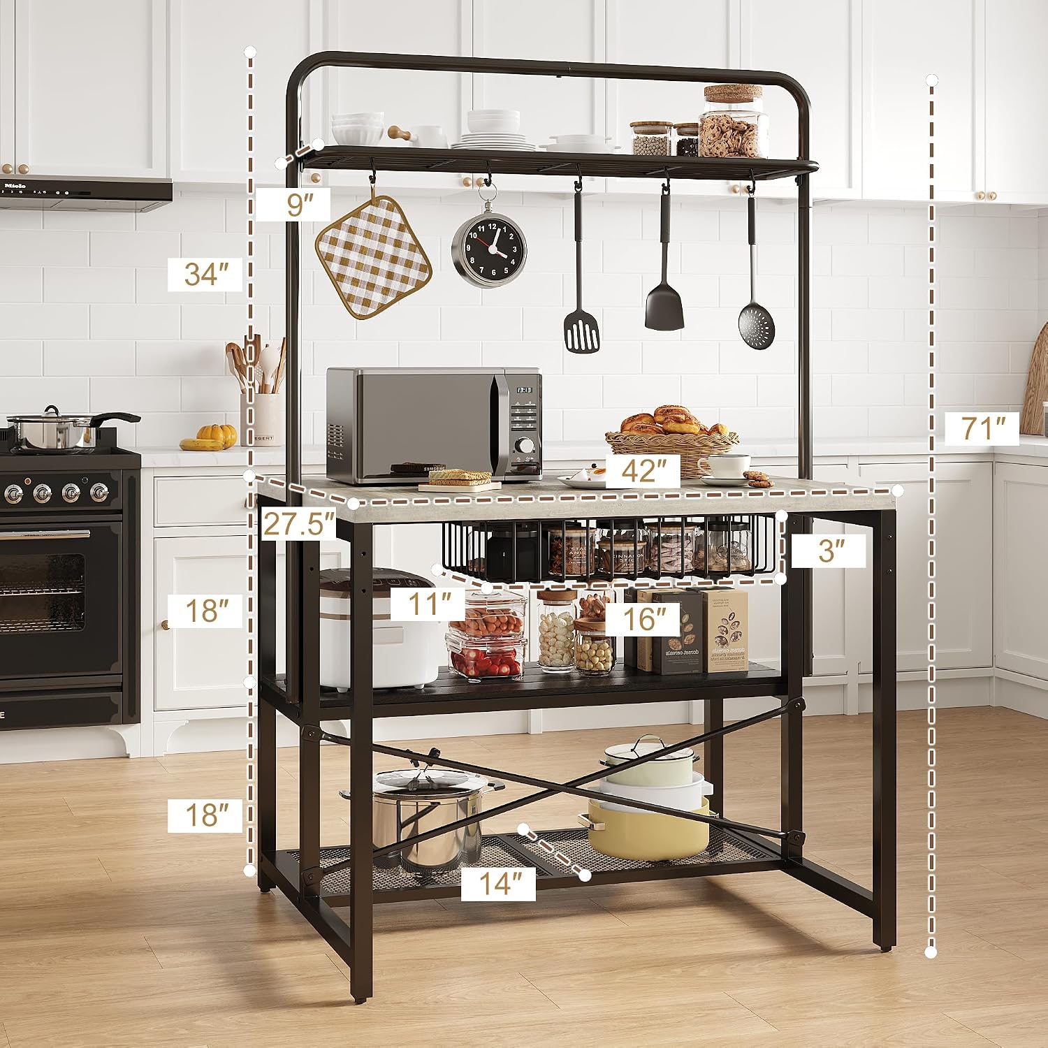 Jocoevol Kitchen Island with Storage, Bakers Rack, Island Table, 42*27.5*71, Grey