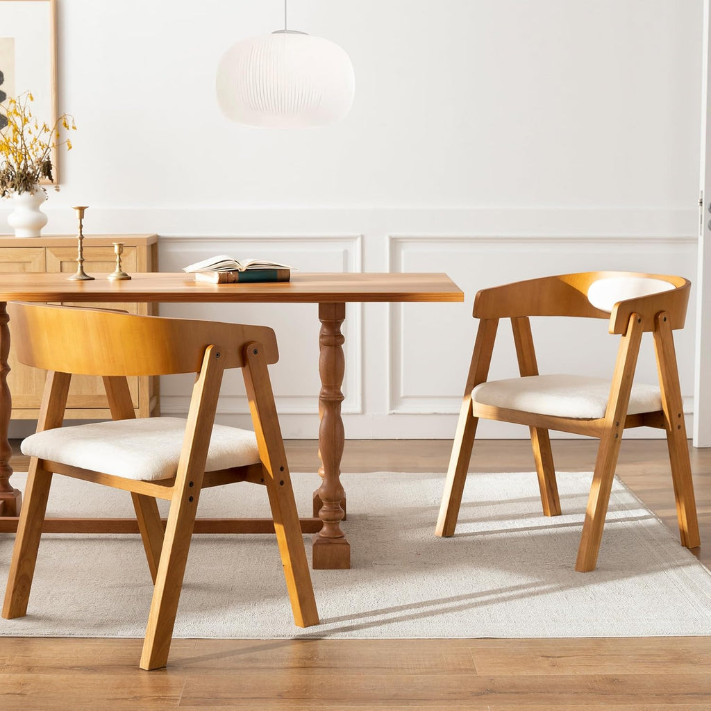 Chogori Wooden Dining Chairs, Modern Dining Room Chairs with Arms and Upholstered Seat, Farmhouse Style Chairs for Kitchen, Dining Room, Living Room (Dark Oak, Set of 6)