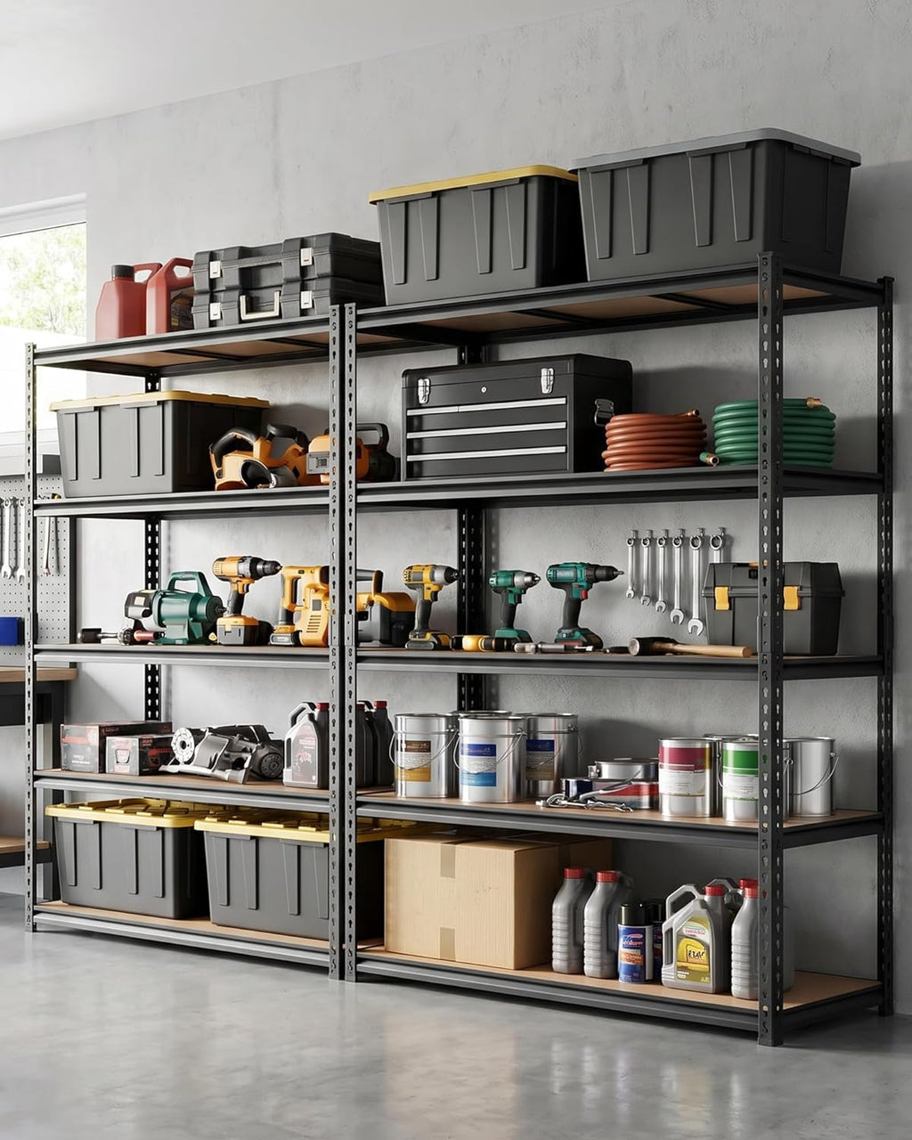5-Tier Storage Shelving Unit, 60" W x 24" D x 72" H, Carbon Steel Utility Shelves, 2500 lbs Load Capacity, Adjustable Metal Freestanding Garage Shelf for Pantry, Basement, Warehouse, Heavy Duty