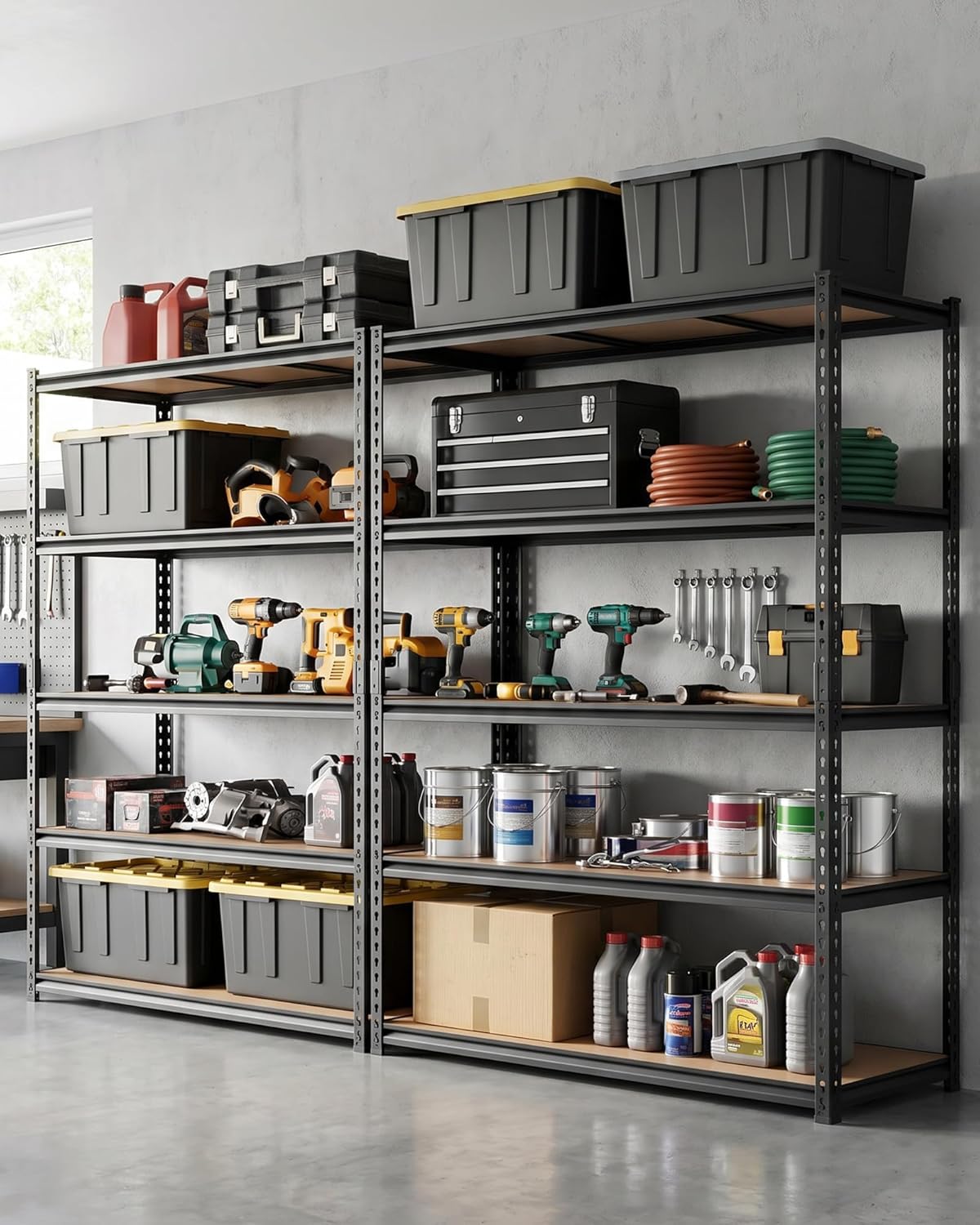 5-Tier Storage Shelving Unit, 60" W x 24" D x 72" H, Carbon Steel Utility Shelves, 2500 lbs Load Capacity, Adjustable Metal Freestanding Garage Shelf for Pantry, Basement, Warehouse, Heavy Duty