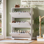 Nicetree Shoe Cabinet with 3 Flip Drawers, Narrow Shoe Organizer Cabinet, Freestanding Shoe Rack Cabinet, Modern Shoe Storage Cabinet for Entryway, Hallway, Foyer, White