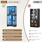 71” Display Cabinet with Glass Doors, Modern Curio Cabinet with 3 Color Lights, 7-Tiers Glass Display Cases for Collectibles, Tall Lego Storage Cabinet with Human Body Sensor, Gift for Father (Black)