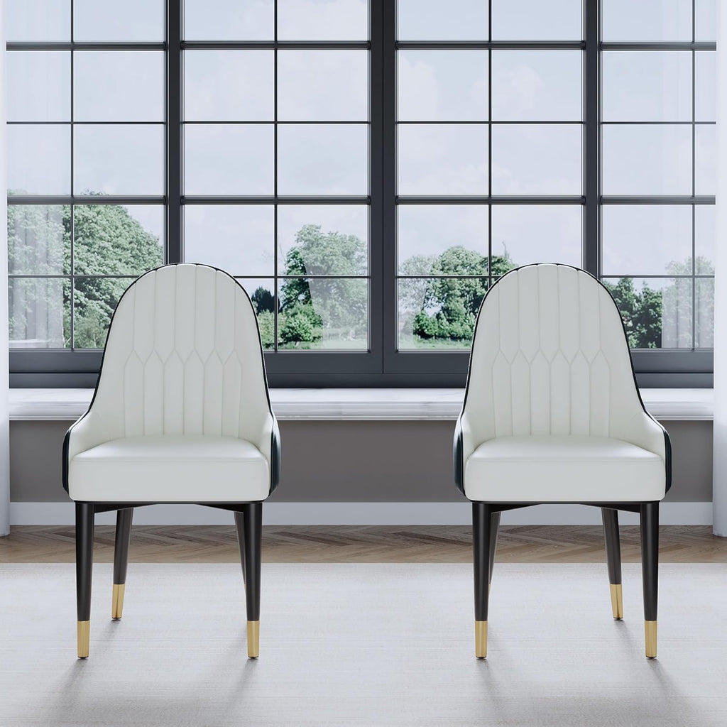 AF ARTISAN FURNITURE Black White Dining Chairs Set of 2 with High Backs Mid Century Modern Kitchen Dining Room Chairs PU Faux Leather Upholstered Large Padded Accent Chair with Legs