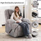Manual Recliner Chair with Adjustable Headrest, Oversized Swivel Rocker Recliner for Adults with Arm Storage, Nursery Glider Recliner with Phone Stand and Side Pockets for Living Room, Light Grey