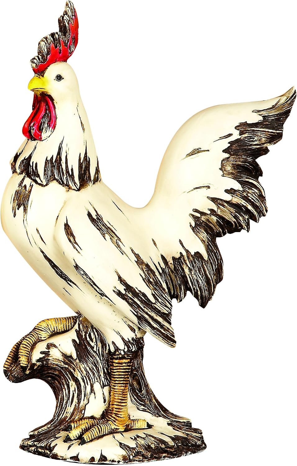 Deco 79 Polystone Rooster Decorative Garden Sculpture Indoor Outdoor Garden Statue, Outdoor Sculpture 10" x 6" x 15", White