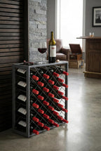 Mango Steam 32 Bottle Gray Wine Rack with Gray Glass Top Shelf, Free Standing for Home, Kitchen and Bar