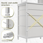 Romorgniz White Dresser for Bedroom with 12 Drawers & LED Lights, Fabric Dressers & Chests of Drawers with Open Shelves, Vanity Dresser Organizer with Metal Frame Wooden Shelf for Entryway Closet