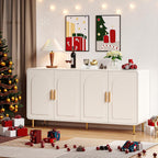 ONBRILL 60" Sideboard Buffet Cabinet, Large Credenza Storage Cabinet, Modern Console Table with Doors and Shelves, White Coffee Bar for Living Dining Room Kitchen Hallway