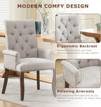 SoarFlash Chenille Dining Chairs Set of 2, Tall Back Side Chair，Modern Upholstered High-end Tufted Side Chair with Armrest, Solid Wood Leg, Beige