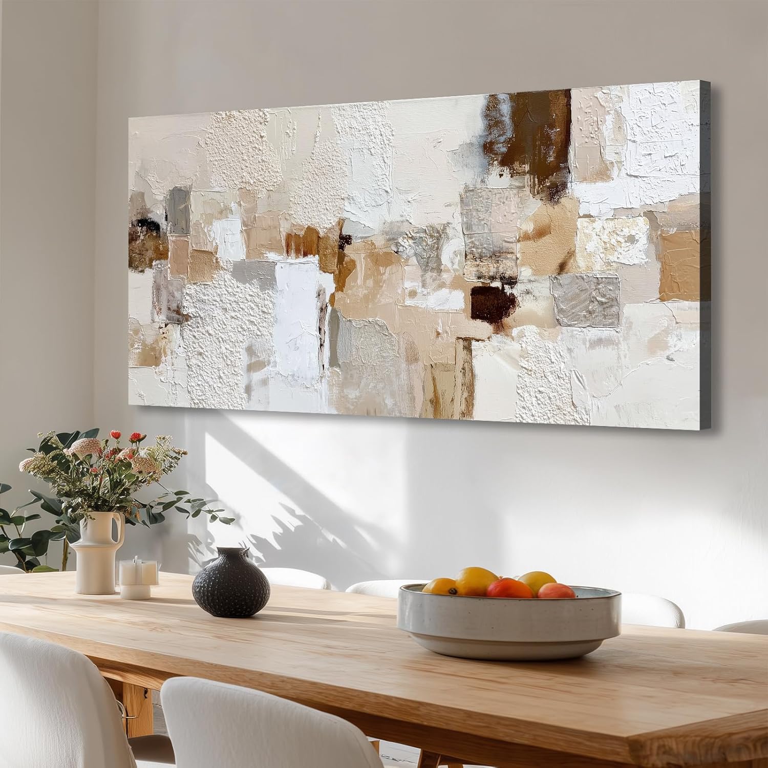 Azatyam Neutral Abstract Wall Art for Living Room Decor Modern Brown Minimalist Canvas Prints Artwork Picture Cream White Gray Brush Stroke Painting for Bedroom Dining Room Office Decor 20" x 40"