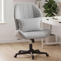 Criss Cross Chair with Wheels, Wide Cross Legged Chair with Lumbar Pillow & High Back, High-Density Foam Seat, Wing-Shaped Design for Home Office Desk Vanity Gray