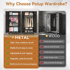 Polup 71" Tall Metal Armoire Wardrobe Closet with 2 Doors, Heavy Duty Steel Clothing Storage Cabinet with Hanging Rod & Adjustable Shelves, Freestanding Modern Locker Organizer for Bedroom, Office
