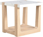Furniture of America Coren Modern 24-inch Marble Top Square End Table with Shelf Base and U-Shaped Legs for Small Space, Living Room, Home Office, Natural and White