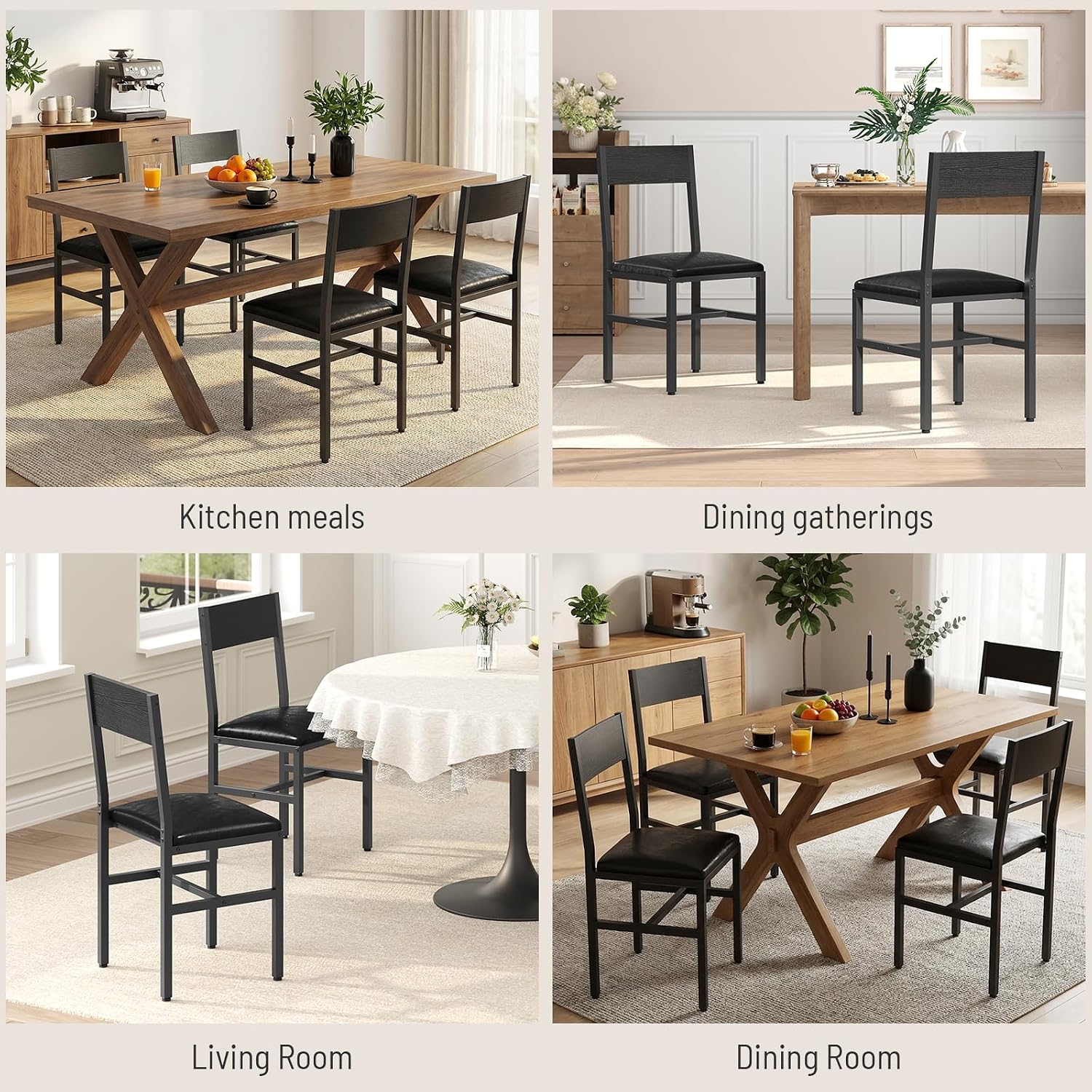 Dining Chairs Set of 4, Upholstered Kitchen Chairs with Ergonomic Backrest & Padded Seat, Metal Legs, Modern Dinner Chair for Kitchen Dining Room, Home, Cafe, Black
