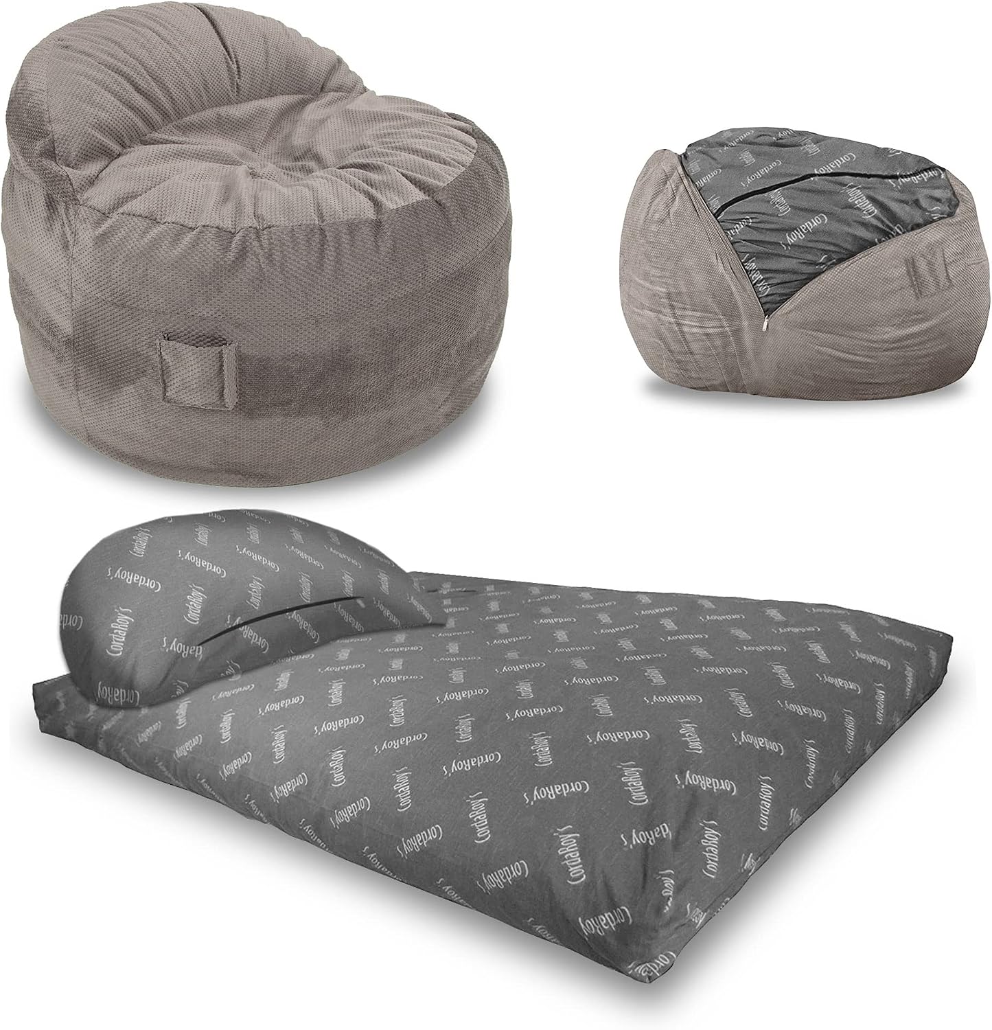 CordaRoy's Chenille Nest Gaming Bean Bag Chair with Controller Pockets and Handle, Convertible Foam-Filled Chair/Queen-Size Lounger, Charcoal