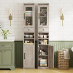IRONCK Tall Bathroom Cabinet with Drawer and Door, 71" H Slim Freestanding Narrow Storage Cabinet with Adjustable Shelves, Retractable Toilet Paper Rod, for Small Spaces, 11.8" W Rustic Maple