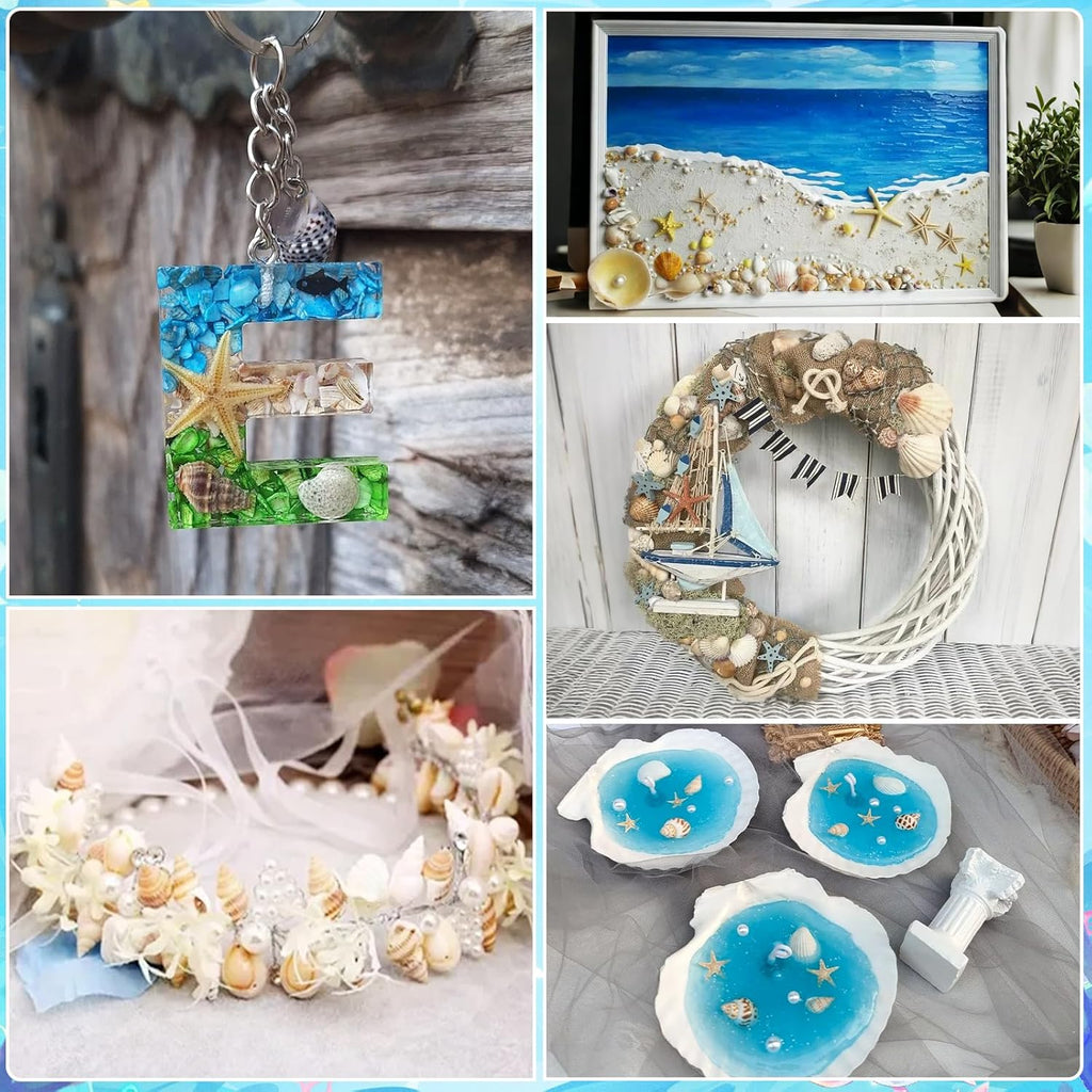 1200 PCS Tiny Seashells & 21 Starfish Mixed 18 Kinds Bulk Beach Small Shells for Home Decor, Beach Theme Party Decor, Fish Tank Aquarium, Sea Shells for Crafting Vase Filler, Beach Candle