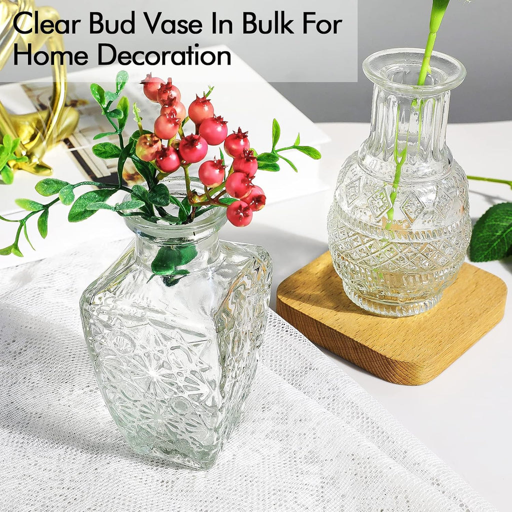 Glass Vase Bud in Bulk Set of 2,Vintage Flower Bottle Small Bud Vases for Floral Arrangements, Home Decor,Wedding Centerpiece,Table Decor,Decorative Centerpiece,Dinning(Set of 2)
