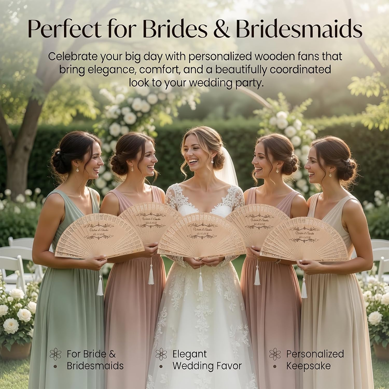 Personalized Wedding Fans for Guests Bulk– Custom Wooden Handheld Folding Fans for Wedding Favors, Baby Showers & Birthday & Party Gifts | Favors for Guests with Organza Bags & Tassels (30Pcs)